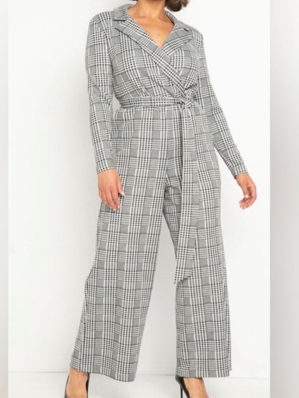 Eloquii 18 Wide Leg Jumpsuit with Lapel & Belt